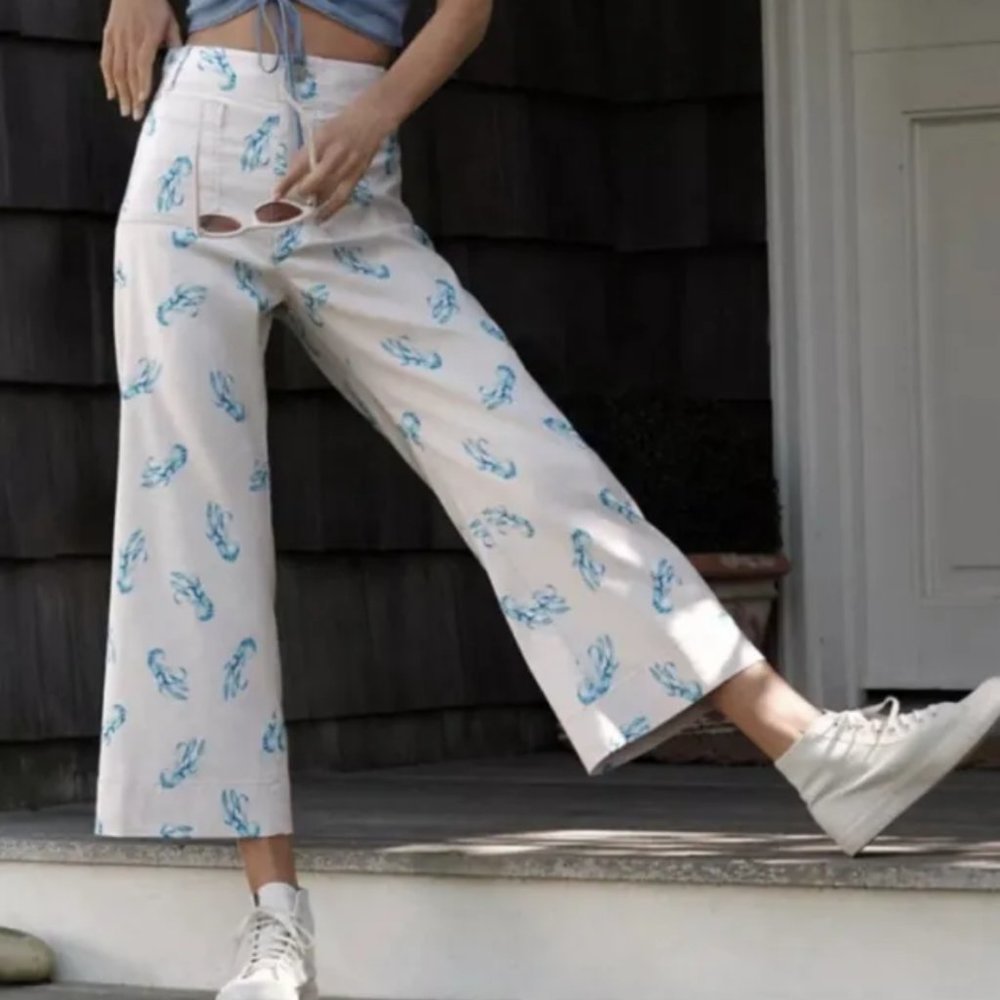 RARE Anthropologie Maeve Colette Cropped Wide Leg Pants Size 26 Lobsters EUC